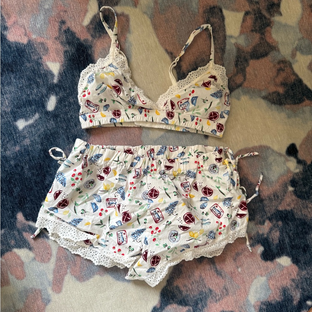 NWOT Colsie Multicolor Floral Lace Trim Pajama Bralette and Shorts Set
